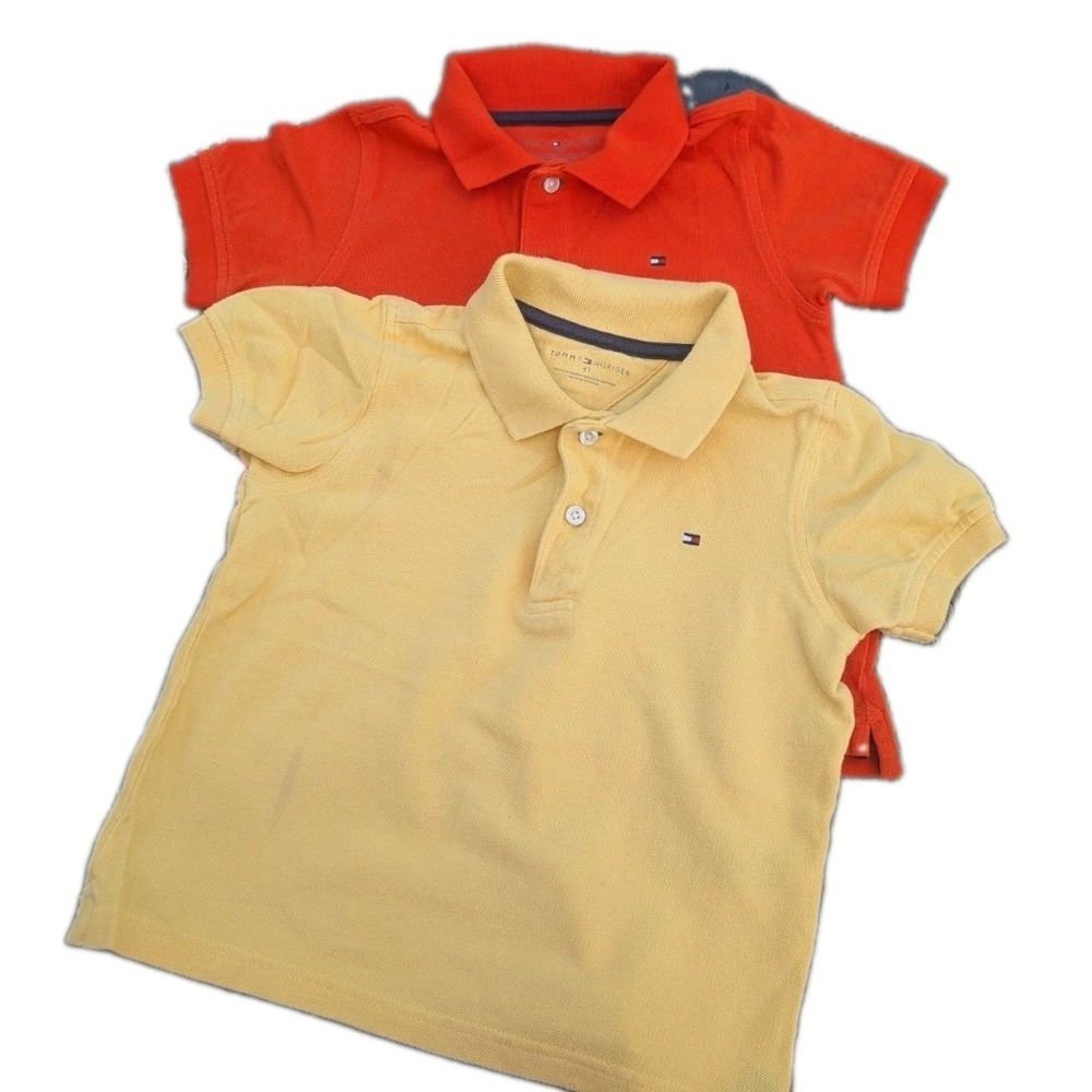 Tommy Hilfiger Toddler Boys Polo Shirt Lot 2 Size 4T Yellow Orange Short Sleeve